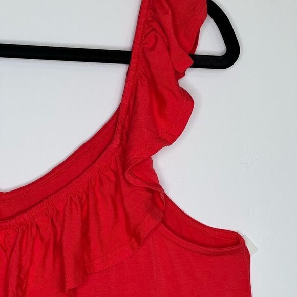 TORRID Super Soft Knits Women's Tank Top Plus Size 1 Orangeish-/Red Ruffle Neck - Picture 5 of 13